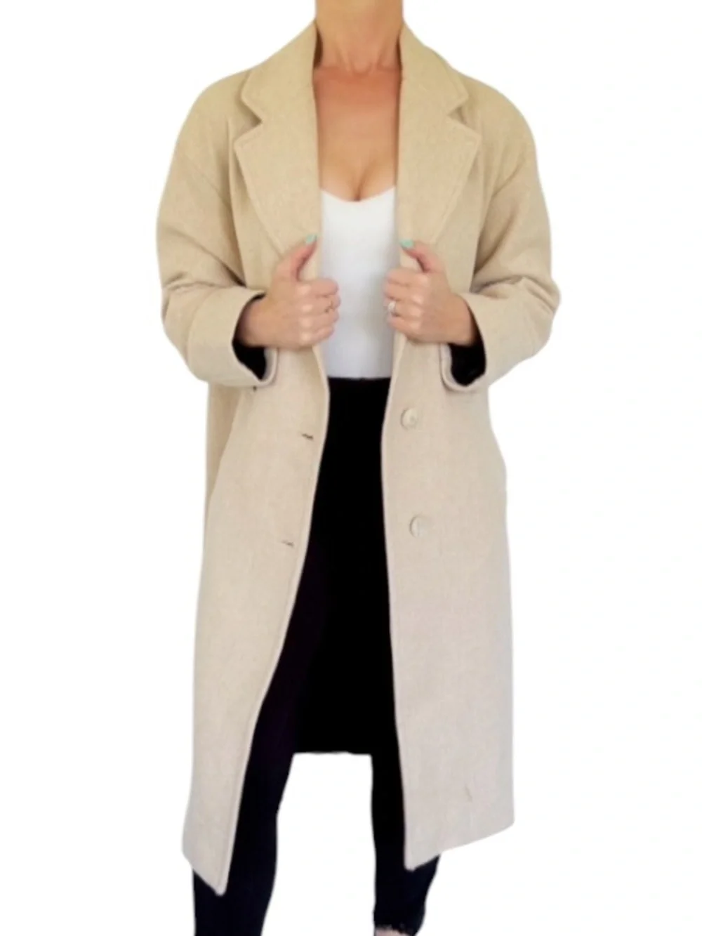 Zara beige cream wool blend longline button up winter peacoat size XS - Picture 2 of 15